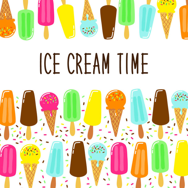 Cute Ice Cream collection background in vivid tasty colors ideal for banners, package etc - Vektor, Bild