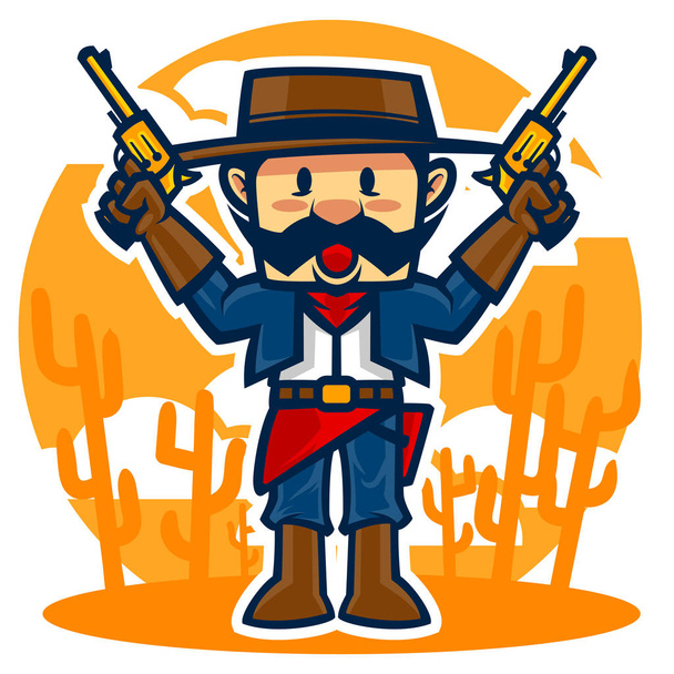 cowboy mascot logo illustration - Vector, Imagen