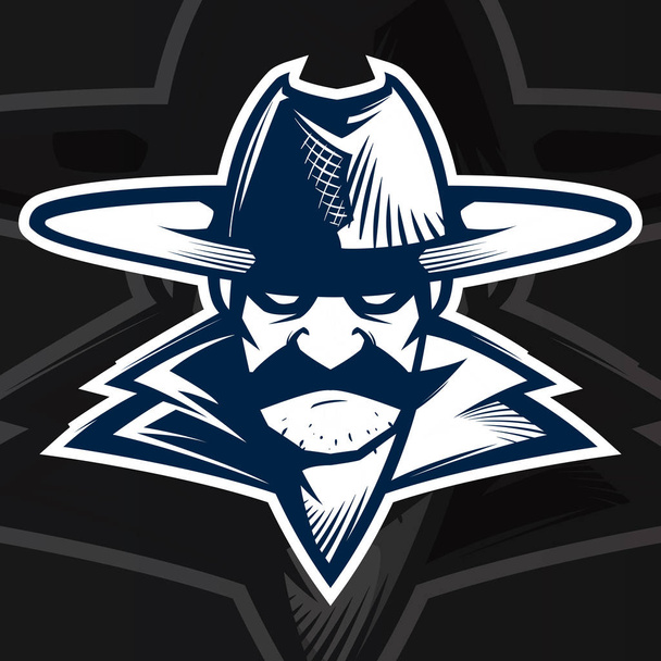 Cowboy mascotte zwart-wit logo illustratie - Vector, afbeelding