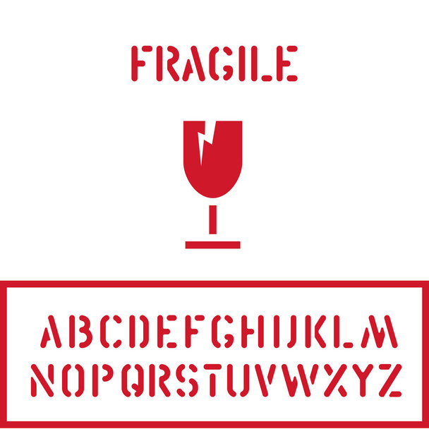 Вантажна картонна коробка крихка марка зі скляним значком чаші та шрифтом ящика для логістики або упаковки
 - Вектор, зображення