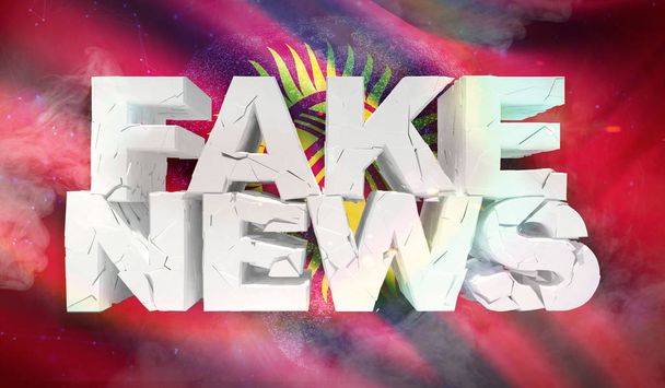 3D-Illustration des Fake-News-Konzepts mit Hintergrund-Flagge von Kyrgyzstan. - Foto, Bild
