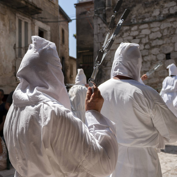 procession of penitents during the holy week in the province of benevento.Italy. - Photo, Image