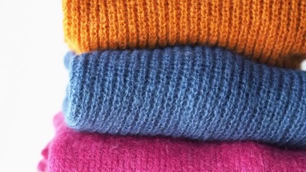 Pile of color woolen sweaters - Footage, Video