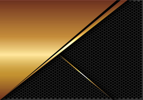 Abstract glossy gold on dark hexagon mesh design modern luxury futuristic background vector illustration. - ベクター画像