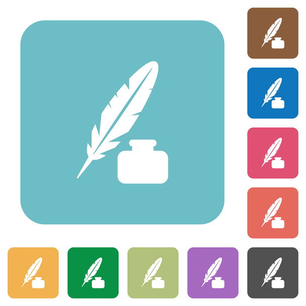 Feather and ink bottle rounded square flat icons - Vector, Image