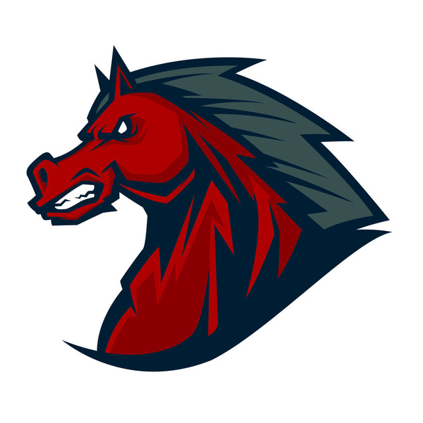 kızgın at başı maskotu esports logo illüstrasyon - Vektör, Görsel