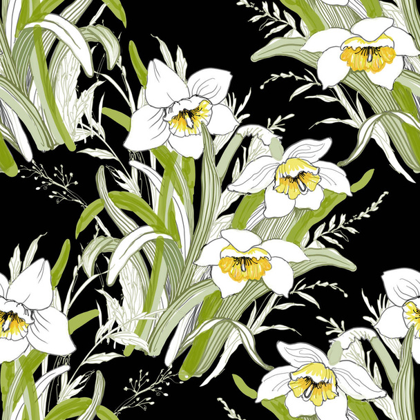 blooming narcissus flowers - Foto, afbeelding