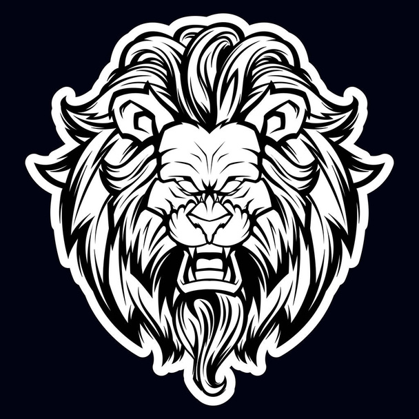 oroszlán fej fekete-fehér kabalája logo illusztráció - Vektor, kép