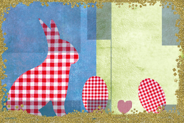 Rabbit and  Easter eggs childlike style card. - Photo, Image
