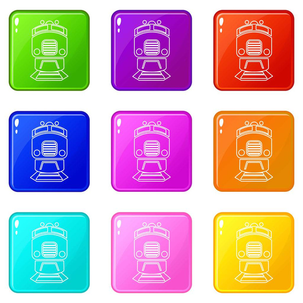 Train icons set 9 color collection - Vektor, Bild