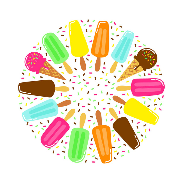 Cute Ice Cream collection background in vivid tasty colors ideal for banners, package etc - Vecteur, image