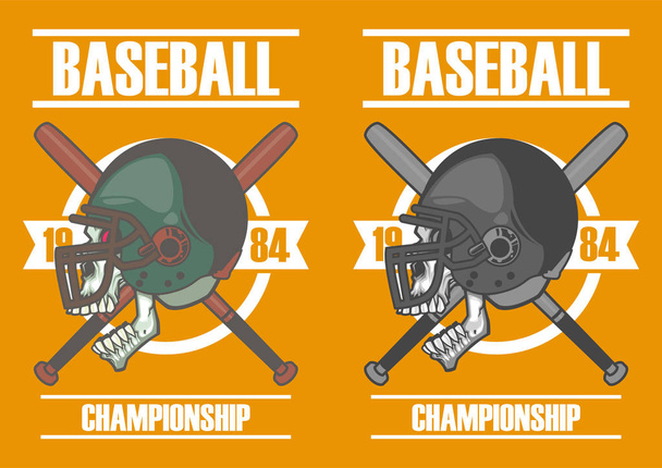 skull with baseball helmet and stick - Vector, Image