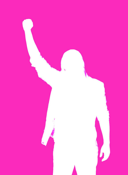 полудлинный силуэт молодого человека, делающего революционный знак кулака высоко поднятым
 - Фото, изображение