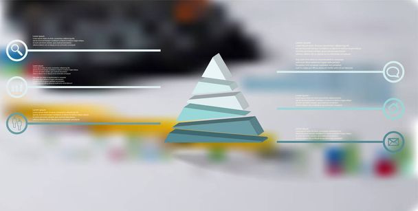 3D illustration infographic template with embossed triangle randomly divided to six parts - Vector, Image