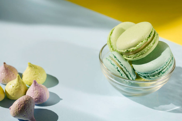 Cake macaron or macaroon from above, colorful almond cookies, pastel colors. - Zdjęcie, obraz