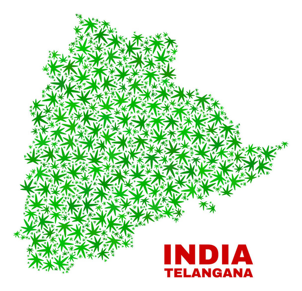 Hemp Leaves Collage Telangana State Map - Vektör, Görsel