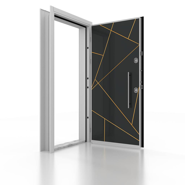 金属製のドア。3 d レンダリング。3 d イラストレーション - 写真・画像