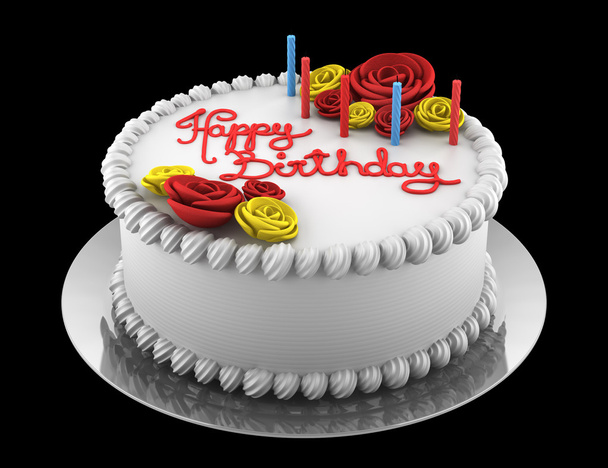 круглый день рождения торт со свечами изолированы на черном фоне
 - Фото, изображение