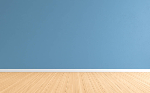 Порожня кімната з синьою стіною і паркетом, може використовуватися для відображення або моніторингу ваших продуктів. 3d візуалізація
 - Фото, зображення