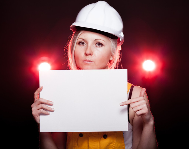 Young architect woman construction worker, empty poster - Photo, Image