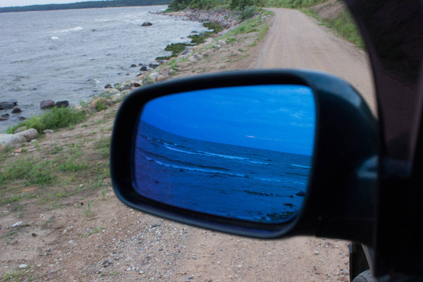 Baltic Sea view in car mirror - Photo, Image