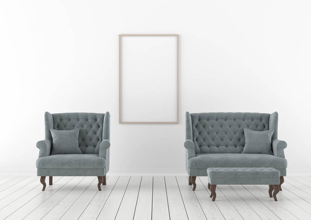 Interior with armchair and frame. 3d render - Fotografie, Obrázek