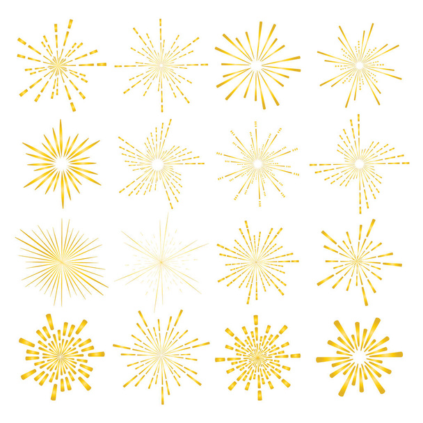 Σετ χρυσό sunburst στυλ που απομονώνονται σε λευκό φόντο, εκρηκτική ακτίνες διανυσματικά εικονογράφηση. - Διάνυσμα, εικόνα