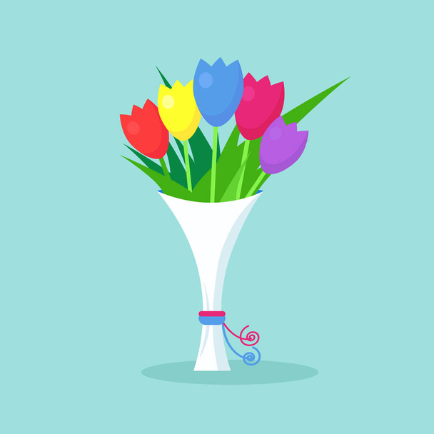 Bouquet of red tulip, bunch of flowers isolated on background.  - Vettoriali, immagini