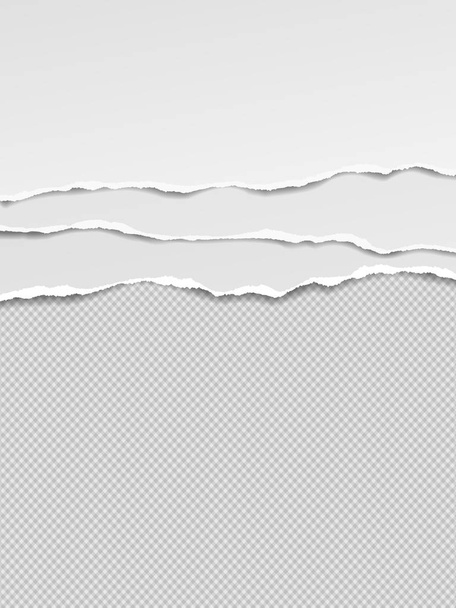 Eine Reihe zerrissener horizontaler weißer Papierstreifen befindet sich auf kariertem Hintergrund. Vektorillustration. - Vektor, Bild