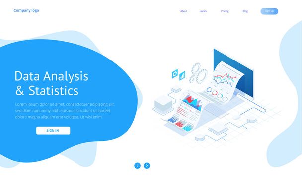 Isometric Expert team for Data Analysis, Business Statistic, Management, Consulting, Marketing. Landing page template concept. - Vector, Image