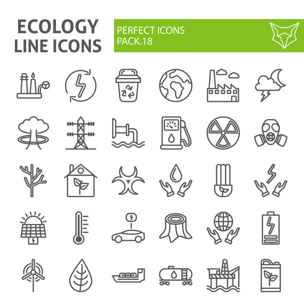 Набір значків лінії екології, колекція екологічних символів, векторні ескізи, ілюстрації логотипів, енергетичні знаки лінійний пакет піктограм ізольовані на білому тлі
. - Вектор, зображення