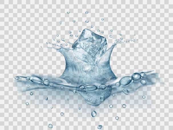 Salpicadura de agua de la caída de cubitos de hielo
 - Vector, Imagen
