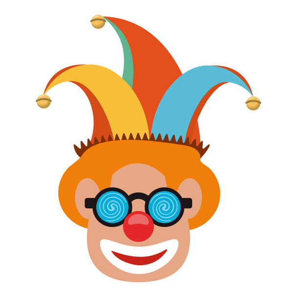 Clown face with glasses and hat cartoon - Vector, Image
