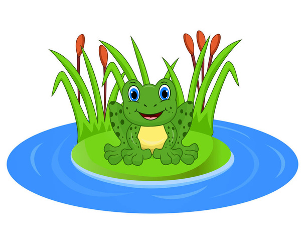 Sapo dos desenhos animados em uma folha na lagoa
 - Vetor, Imagem
