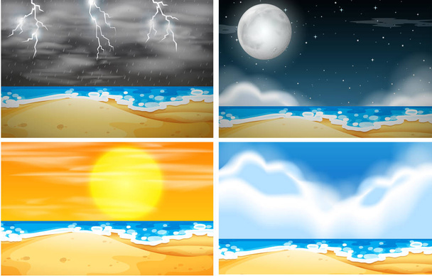 Zestaw tło plaża z różnych warunków pogodowych - Wektor, obraz