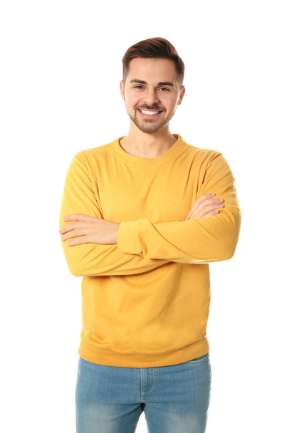 Portrait of handsome man posing on white background - Zdjęcie, obraz