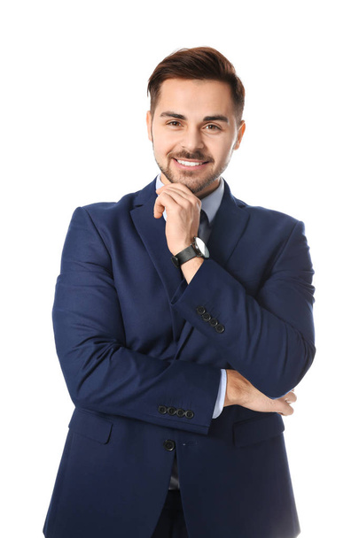 Portrait of successful businessman posing on white background - Zdjęcie, obraz