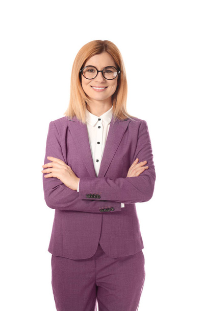 Portrait of successful businesswoman posing on white background - Foto, afbeelding