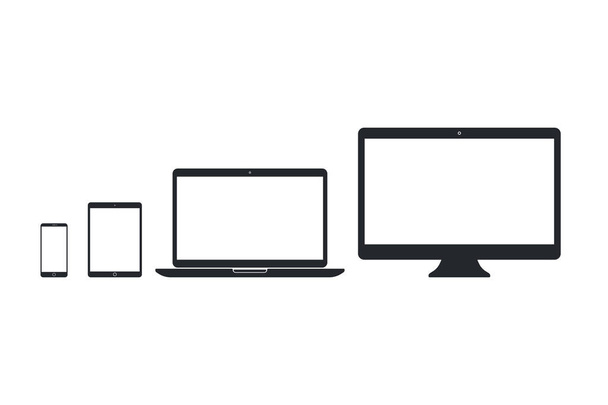 Set van eenvoudige slimme telefoon, tablet pc, laptop, desktop-pc - Vector, afbeelding