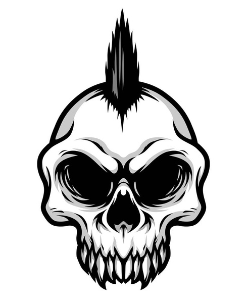 Detaillierte klassische Punkfrisur Totenkopf Kopf Illustration - Vektor, Bild