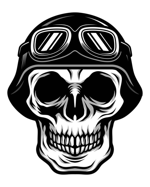 Podrobné klasické Skull Head nosit Retro motorkářské helmy a pilotní brýle ilustrace - Vektor, obrázek