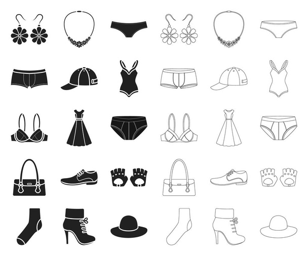 Clothes and accessories black,outline icons in set collection for design. Shoes and decoration vector symbol stock web illustration. - Vektori, kuva