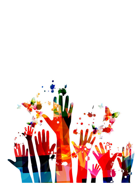 Kleurrijke mensenhanden met vlinders vector illustratie ontwerp - Vector, afbeelding