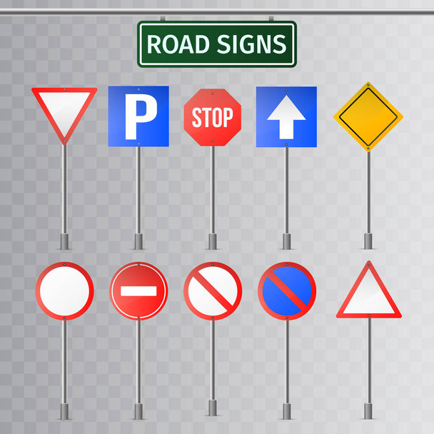 Conjunto de señales de tráfico y señales de tráfico verde. aislado sobre fondo transparente. Ilustración vectorial
.   - Vector, Imagen