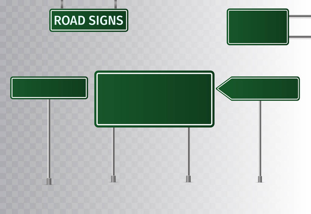 Ensemble de panneaux de signalisation routière verte. Tableau blanc avec place pour le texte. Isolé sur fond transparent. Illustration vectorielle
.   - Vecteur, image