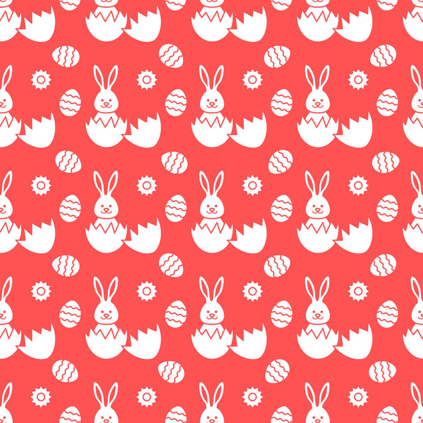 Seamless pattern with Easter Bunny, eggs. - Вектор,изображение