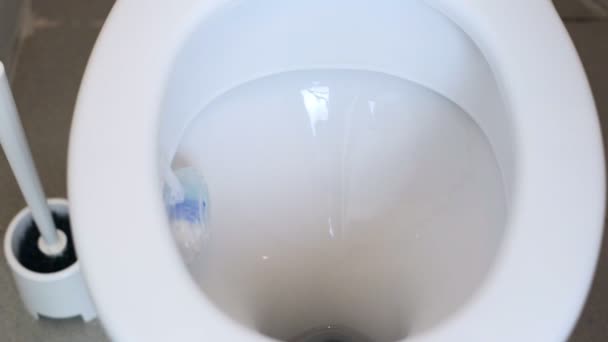 Hand pours detergent into the toilet - Materiał filmowy, wideo