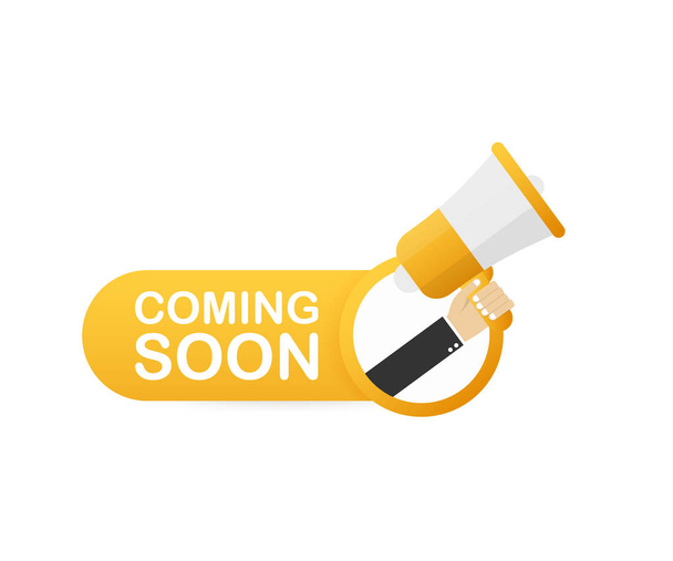 Megaphone Hand, business concept with text coming soon. Vector illustration - Vector, Image