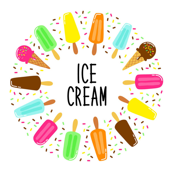 Cute Ice Cream collection background in vivid tasty colors ideal for banners, package etc - Wektor, obraz