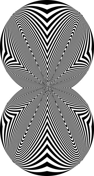 Forma retorcida abstracta en blanco y negro. Ilusión óptica de superficie distorsionada. Rayas redondeadas retorcidas
. - Vector, Imagen